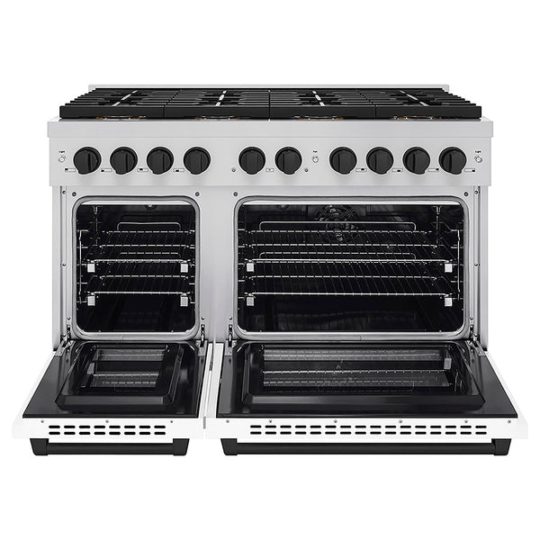 ZLINE Autograph Edition 48 in. 6.7 cu. ft. Paramount Dual Fuel Range with 8 Burner DuoPro™ Cooktop and Dual Ovens with White Matte Doors and Matte Black Accents, Open Box-Great Condition