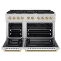 ZLINE Autograph Edition 48 in. 6.7 cu. ft. Paramount Double Oven Dual Fuel Range with 8 Burner Gas Cooktop in Stainless Steel and Champagne Bronze Helix Handles and Knob Accents (SDRZ-48-KCB)