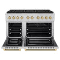 ZLINE Autograph Edition 48 in. 6.7 cu. ft. Paramount Dual Fuel Range with 8 Burner DuoPro™ Cooktop and Dual Ovens in Stainless Steel with Champagne Bronze Helix Handles and Accents (PSDRZ-48-KCB)