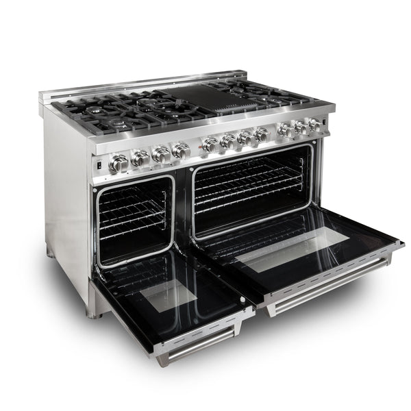 ZLINE 48 in. 6.0 cu. ft. Legacy Dual Fuel Range with 7 Burner Gas Cooktop and 2 Electric Ovens in Stainless Steel with DuraSnow® Doors (RA-SN-48)