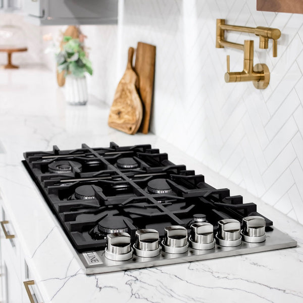 ZLINE 36 in. Gas Cooktop with 6 Burners and Black Porcelain Top, Open Box-Good Condition
