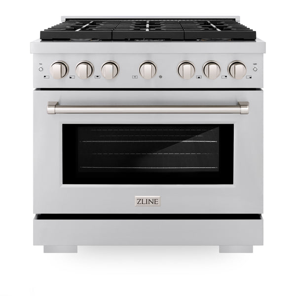 ZLINE 36 in. 5.2 cu. ft. Paramount Dual Fuel Range with Gas Cooktop and Electric Convection Oven in Stainless Steel with 6 Brass Burners (SDR-BR-36)