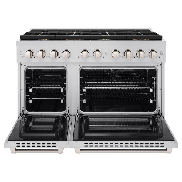 ZLINE 48 in. 6.7 cu. ft. Paramount Double Oven Dual Fuel Range in Stainless Steel with 8 Brass Burners (SDR-BR-48)