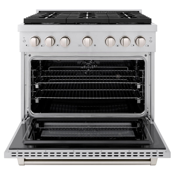 ZLINE 36 in. 5.2 cu. ft. Paramount Dual Fuel Range with 6 Burner Gas Cooktop and Electric Convection Oven in Stainless Steel, Open Box-Good Condition