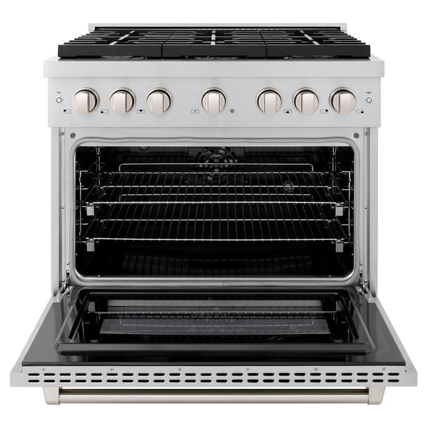 ZLINE 36 in. 5.2 cu. ft. Paramount Dual Fuel Range with 6 Burner Gas Cooktop and Electric Convection Oven in Stainless Steel, Open Box-Great Condition