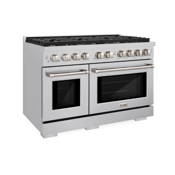 ZLINE 48 in. 6.7 cu. ft. Paramount Double Oven Dual Fuel Range with 8 Burner Gas Cooktop in Stainless Steel (SDR48)