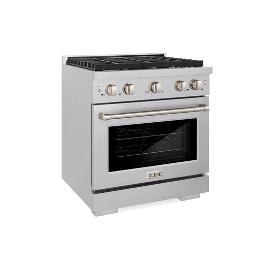 ZLINE 30 in. 4.2 cu. ft. Paramount Dual Fuel Range with 4 Burner Gas Cooktop and Electric Convection Oven in Satin Stainless Steel (SDRS-30)