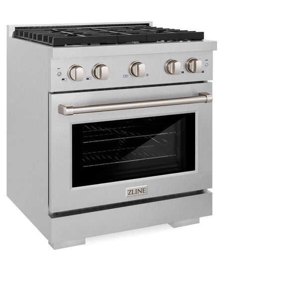 ZLINE 30 in. 4.2 cu. ft. Paramount Dual Fuel Range with 4 Burner Gas Cooktop and Electric Convection Oven in DuraSnow® Stainless Steel (SDRS-30)