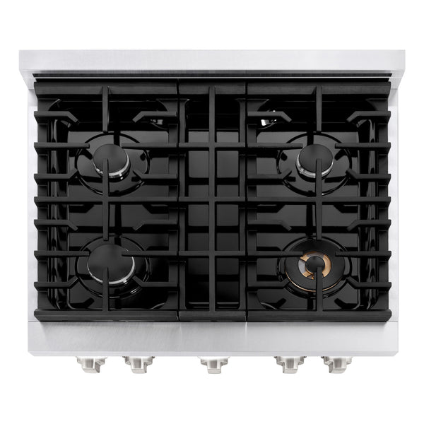 ZLINE 30 in. 4.2 cu. ft. Paramount Dual Fuel Range with 4 Burner Gas Cooktop and Electric Convection Oven in DuraSnow® Stainless Steel (SDRS-30)