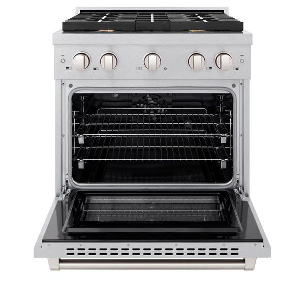 ZLINE 30 in. 4.2 cu. ft. Paramount Dual Fuel Range with Gas Cooktop and Electric Convection Oven in DuraSnow® Stainless Steel with 4 Brass Burners (SDRS-BR-30)