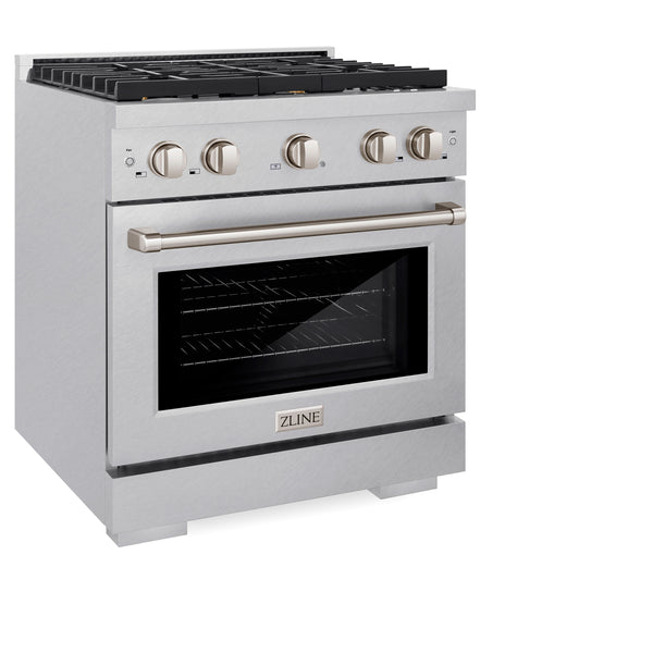 ZLINE 30 in. 4.2 cu. ft. Paramount Dual Fuel Range with Gas Cooktop and Electric Convection Oven in DuraSnow® Stainless Steel with 4 Brass Burners (SDRS-BR-30)