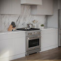 ZLINE 30" Gas Range with Brass Burners in a modern luxury kitchen from side.