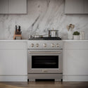 ZLINE 30 in. 4.2 cu. ft. Paramount Gas Range with Convection Gas Oven in Stainless Steel with 4 Brass Burners (SGR-BR-30) front, in a luxury kitchen.