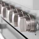ZLINE 48 In. Freestanding Gas Range in Stainless Steel with Brass Burners (SGR-BR-48) knobs close-up.