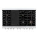ZLINE 48 In. Freestanding Gas Range in Stainless Steel with Brass Burners (SGR-BR-48) from above, showing gas burners, black porcelain cooktop, and cast-iron grates.
