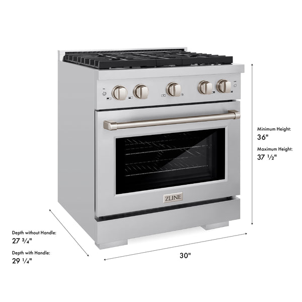 ZLINE 30 in. 4.2 cu. ft. Paramount Gas Range with 4 Burner Cooktop and Convection Gas Oven in Stainless Steel (SGR30)