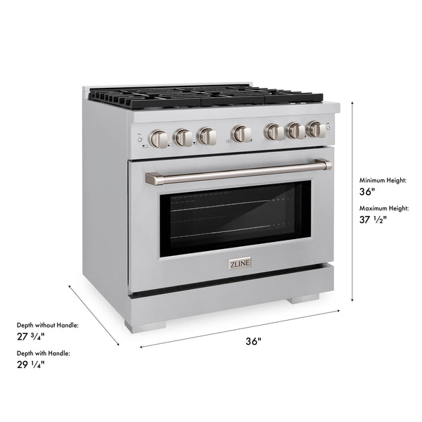 ZLINE 36 in. 5.2 cu. ft. Paramount Gas Range with 6 Burner Cooktop and Convection Gas Oven in Stainless Steel (SGR36)