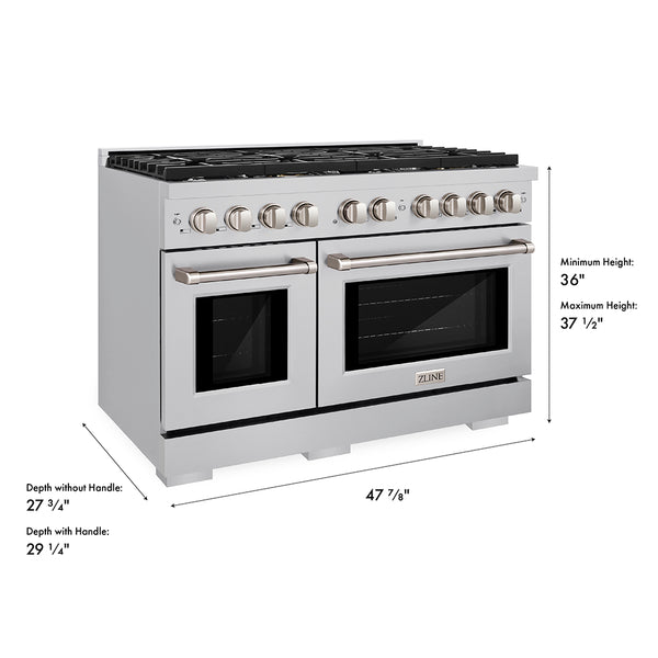 ZLINE 48 in. 6.7 cu. ft. Paramount Double Oven Gas Range with 8 Burner Cooktop in Stainless Steel, Open Box-Great Condition