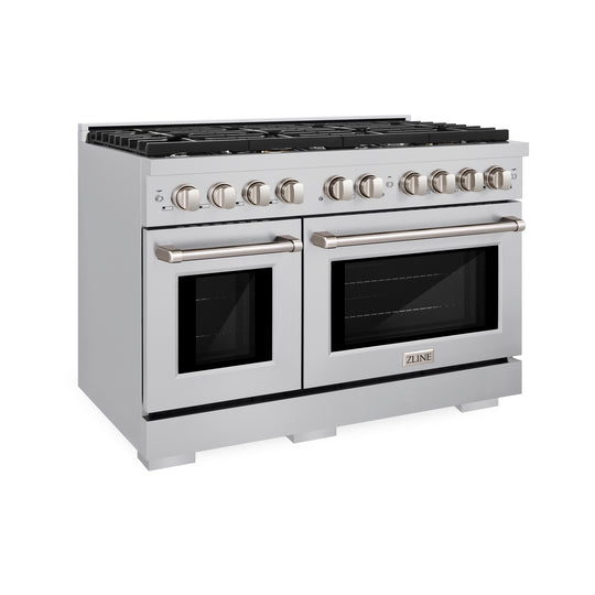 ZLINE 48 in. 6.7 cu. ft. Paramount Double Oven Gas Range with 8 Burner Cooktop in Stainless Steel, Open Box-Great Condition
