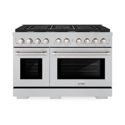 ZLINE 48 in. 6.7 cu. ft. Paramount Double Oven Gas Range with 8 Burner Cooktop in Satin Stainless Steel (SGRS-48)