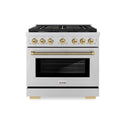ZLINE Autograph Edition 36 in. 5.2 cu. ft. Paramount Gas Range with 6 Burner Cooktop and Convection Gas Oven in Stainless Steel with Champagne Bronze Helix Handle and Knob Accents (SGRZ-36-KCB)