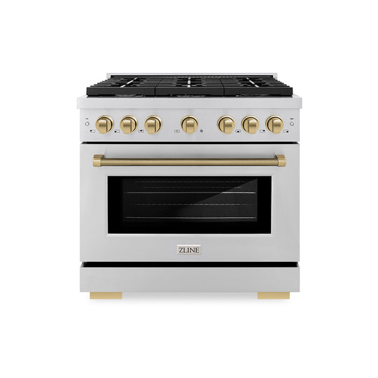 ZLINE Autograph Edition 48 in. 6.7 cu. ft. Paramount Double Oven Gas Range with 8 Burner Cooktop in Black Stainless Steel and Polished Gold Helix Handles and Knob Accents (SGRBZ-48-KG)