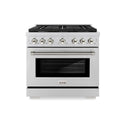 ZLINE Autograph Edition 36 in. 5.2 cu. ft. Paramount Gas Range with 6 Burner Cooktop and Convection Gas Oven in Stainless Steel with Polished Nickel Helix Handle and Knob Accents (SGRZ-36-KPN)