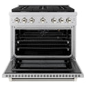 ZLINE Autograph Edition 36 in. 5.2 cu. ft. Paramount Gas Range with 6 Burner Cooktop and Convection Gas Oven in Stainless Steel with Polished Nickel Helix Handle and Knob Accents (SGRZ-36-KPN)