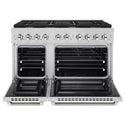 ZLINE Autograph Edition 48 in. 6.7 cu. ft. Paramount Double Oven Gas Range with 8 Burner Cooktop in Stainless Steel and Polished Nickel Helix Handles and Knob Accents (SGRZ-48-KPN)