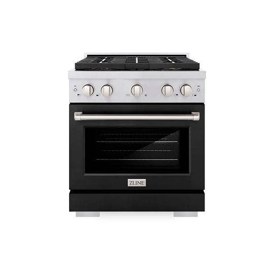 ZLINE 30 in. 4.2 cu. ft. Paramount Gas Range with 4 Burner DuoPro™ Cooktop and Convection Gas Oven with Black Matte Door (PSGR-BLM-30)