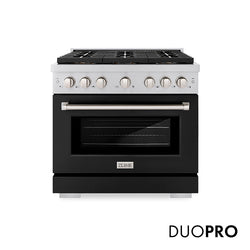 ZLINE 36 in. 5.2 cu. ft. Paramount Gas Range with 6 Burner DuoPro™ Cooktop and Convection Gas Oven with Black Matte Door (PSGR-BLM-36)