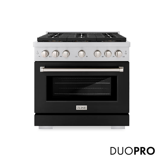 ZLINE 36 in. 5.2 cu. ft. Paramount Gas Range with 6 Burner DuoPro™ Cooktop and Convection Gas Oven with Black Matte Door (PSGR-BLM-36)