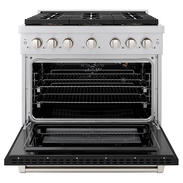 ZLINE 36 in. 5.2 cu. ft. Paramount Gas Range with 6 Burner DuoPro™ Cooktop and Convection Gas Oven with Black Matte Door (PSGR-BLM-36)