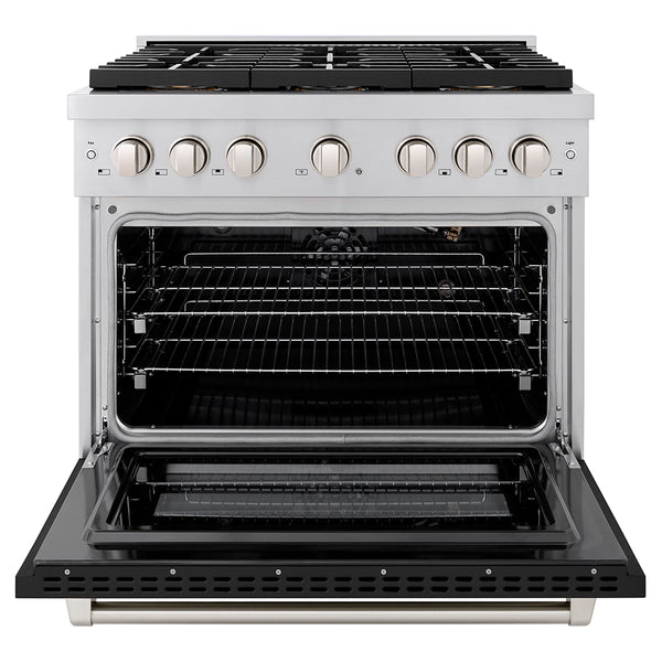 ZLINE 36 in. 5.2 cu. ft. Paramount Gas Range with 6 Burner DuoPro™ Cooktop and Convection Gas Oven with Black Matte Door (PSGR-BLM-36)
