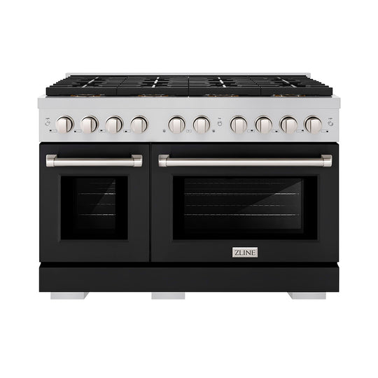 ZLINE 48 in. 6.7 cu. ft. Paramount Gas Range with 8 Burner DuoPro™ Cooktop and Dual Ovens with Black Matte Doors (PSGR-BLM-48)
