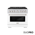 ZLINE 36 in. 5.2 cu. ft. Paramount Gas Range with 6 Burner DuoPro™ Cooktop and Convection Gas Oven with White Matte Door (PSGR-WM-36)