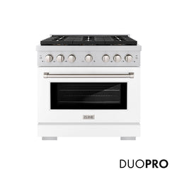 ZLINE 36 in. 5.2 cu. ft. Paramount Gas Range with 6 Burner DuoPro™ Cooktop and Convection Gas Oven with White Matte Door (PSGR-WM-36)