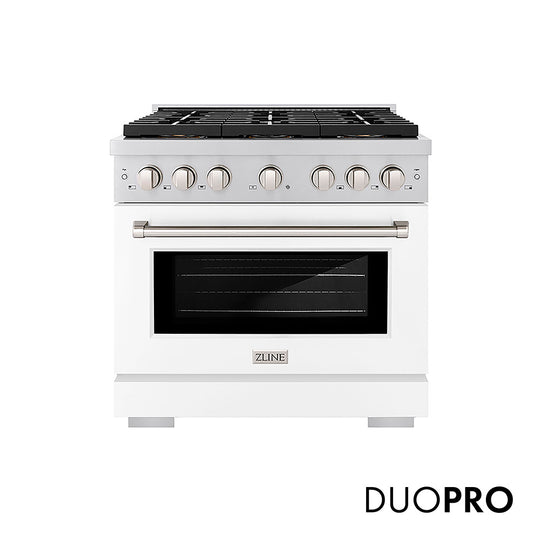 ZLINE 36 in. 5.2 cu. ft. Paramount Gas Range with 6 Burner DuoPro™ Cooktop and Convection Gas Oven with White Matte Door (PSGR-WM-36)