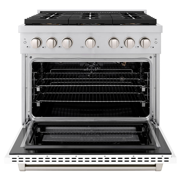 ZLINE 36 in. 5.2 cu. ft. Paramount Gas Range with 6 Burner DuoPro™ Cooktop and Convection Gas Oven with White Matte Door (PSGR-WM-36)