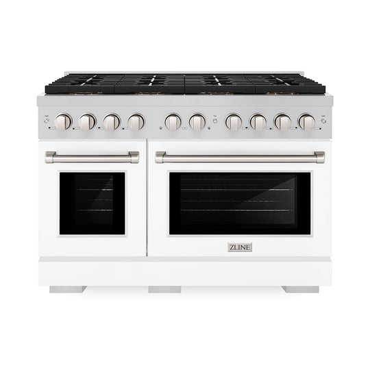 ZLINE 48 in. 6.7 cu. ft. Paramount Gas Range with 8 Burner DuoPro™ Cooktop and Dual Ovens with White Matte Doors (PSGR-WM-48)