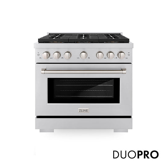 ZLINE 36 in. 5.2 cu. ft. Paramount Gas Range with 6 Burner DuoPro™ Cooktop and Convection Gas Oven in Stainless Steel, Open Box-Good Condition