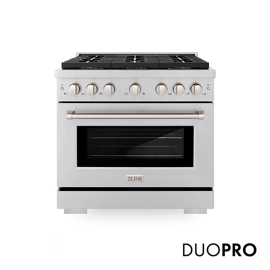 ZLINE 36 in. 5.2 cu. ft. Paramount Gas Range with 6 Burner DuoPro™ Cooktop and Convection Gas Oven in Stainless Steel, Open Box-Great Condition