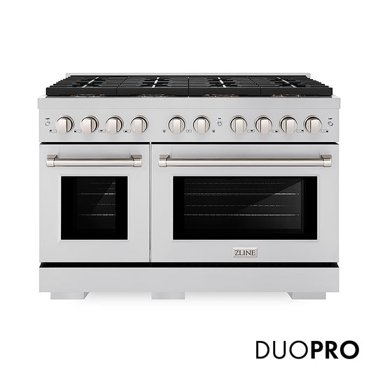 ZLINE 48 in. 6.7 cu. ft. Paramount Gas Range with 8 Burner DuoPro™ Cooktop and Dual Ovens in Stainless Steel, Open Box-Great Condition