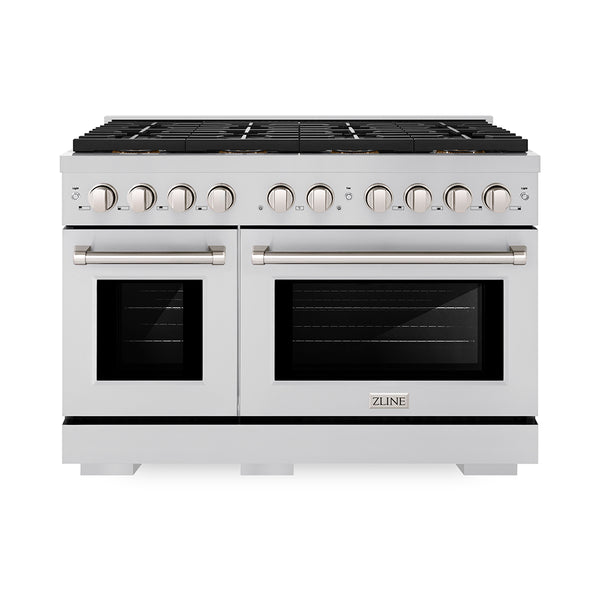 ZLINE 48 in. 6.7 cu. ft. Paramount Gas Range with 8 Burner DuoPro™ Cooktop and Dual Ovens in Stainless Steel (PSGR48)