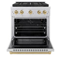 ZLINE Autograph Edition 30 in. 4.2 cu. ft. Paramount Gas Range with 4 Burner DuoPro™ Cooktop and Convection Gas Oven in Stainless Steel with Champagne Bronze Accents, Open Box-Great Condition
