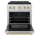 ZLINE Autograph Edition 30 in. 4.2 cu. ft. Paramount Gas Range with 4 Burner DuoPro™ Cooktop and Convection Gas Oven in Stainless Steel with Champagne Bronze Accents, Open Box-Good Condition