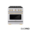 ZLINE Autograph Edition 30 in. 4.2 cu. ft. Paramount Gas Range with 4 Burner DuoPro™ Cooktop and Convection Gas Oven in Stainless Steel with Polished Gold Accents, Open Box-Great Condition