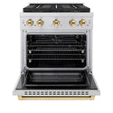 ZLINE Autograph Edition 30 in. 4.2 cu. ft. Paramount Gas Range with 4 Burner DuoPro™ Cooktop and Convection Gas Oven in Stainless Steel with Polished Gold Accents, Open Box-Good Condition
