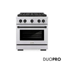 ZLINE Autograph Edition 30 in. 4.2 cu. ft. Paramount Gas Range with 4 Burner DuoPro™ Cooktop and Convection Gas Oven in Stainless Steel with Matte Black Accents, Open Box-Good Condition