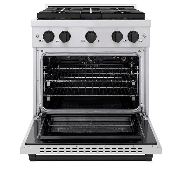 ZLINE Autograph Edition 30 in. 4.2 cu. ft. Paramount Gas Range with 4 Burner DuoPro™ Cooktop and Convection Gas Oven in Stainless Steel with Matte Black Accents, Open Box-Good Condition